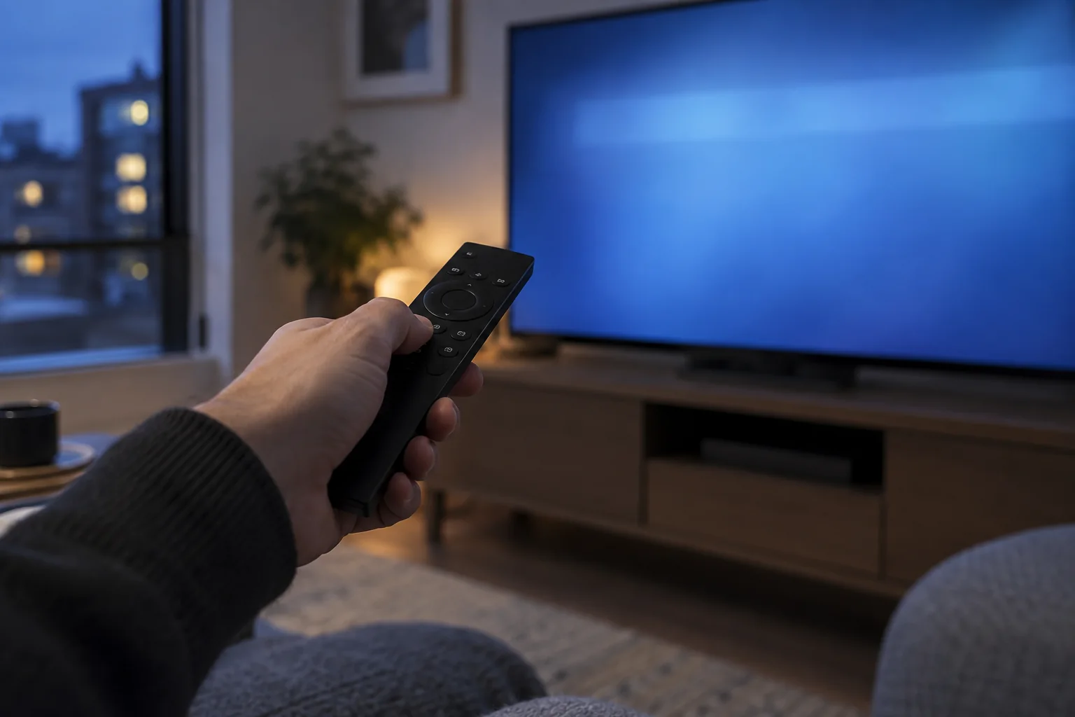 Пульт направлен на телевизор во время открытия настроек AirPlay