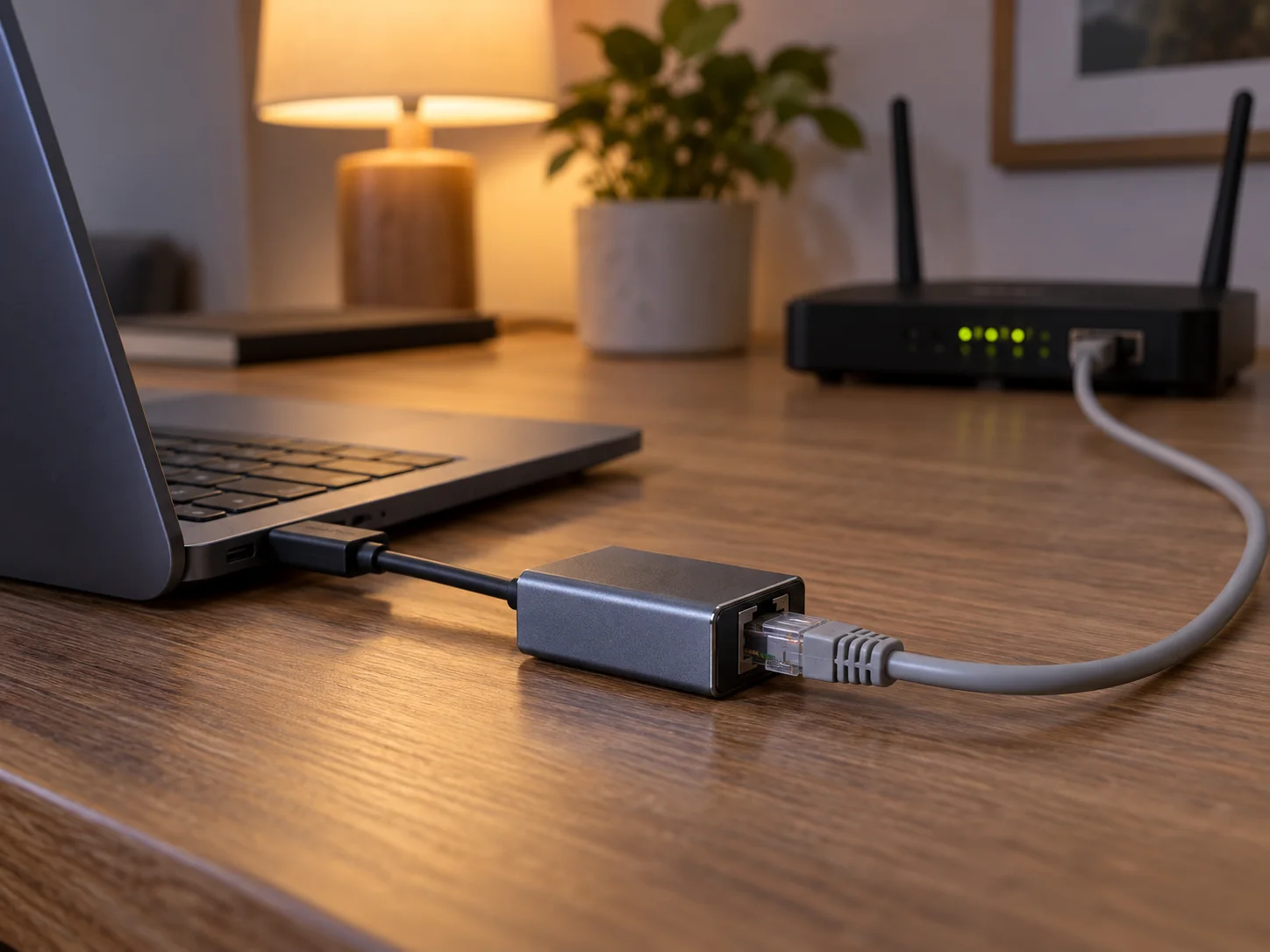 USB‑Ethernet-адаптер подключает ноутбук к маршрутизатору