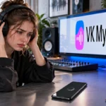Проверка воспроизведения VK Музыки на Android рядом с широким экраном с официальным знаком сервиса