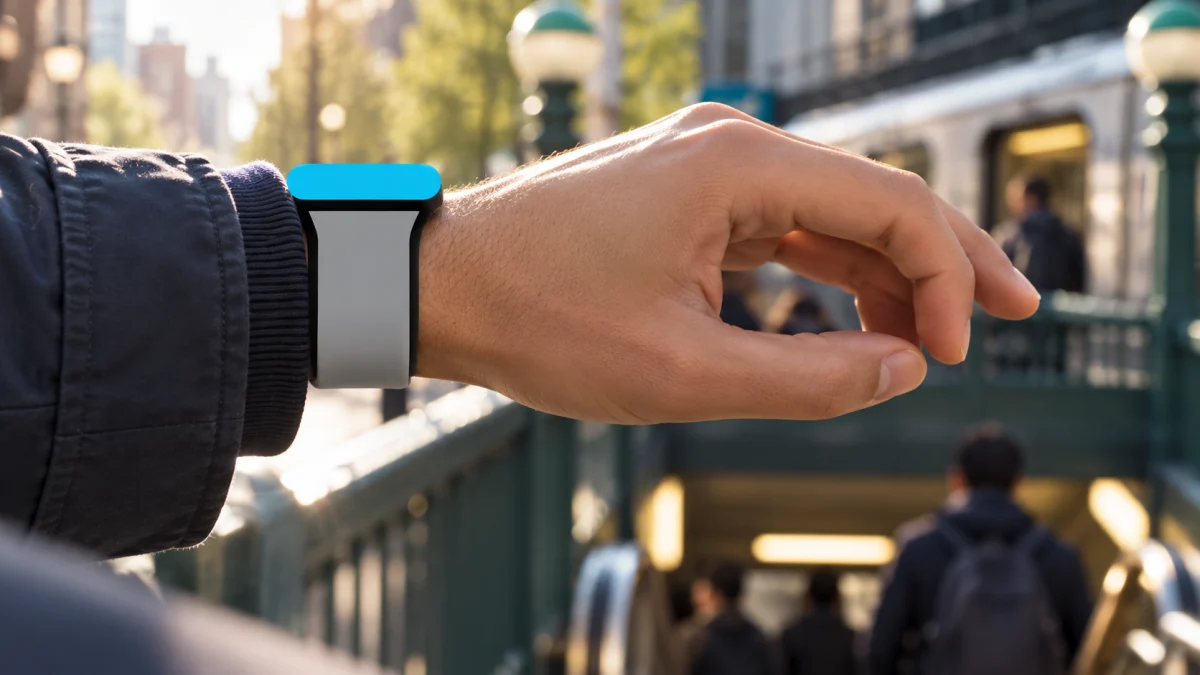 Жест пальцами открывает виджет Smart Stack на Apple Watch у входа в транспорт