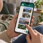Пользователь проверяет остановившуюся загрузку фото и видео в WhatsApp на Android