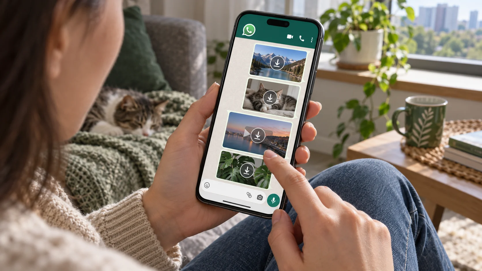 Пользователь проверяет остановившуюся загрузку фото и видео в WhatsApp на Android