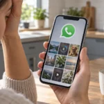 Пользователь проверяет остановившуюся загрузку фото и видео в WhatsApp на iPhone