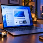 Ноутбук Windows 11 с настройками контраста и индикатора мыши