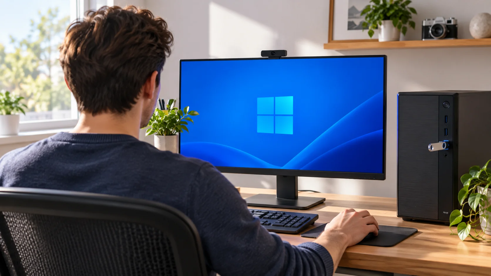 Компьютер запускается с USB-носителя и показывает символ Windows