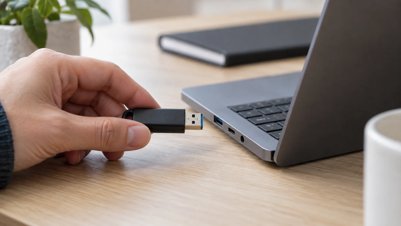 Пустую USB-флешку готовят к подключению к ноутбуку