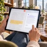 Читатель выделяет сложный фрагмент книги для пояснения ИИ-компаньоном «Люмен»