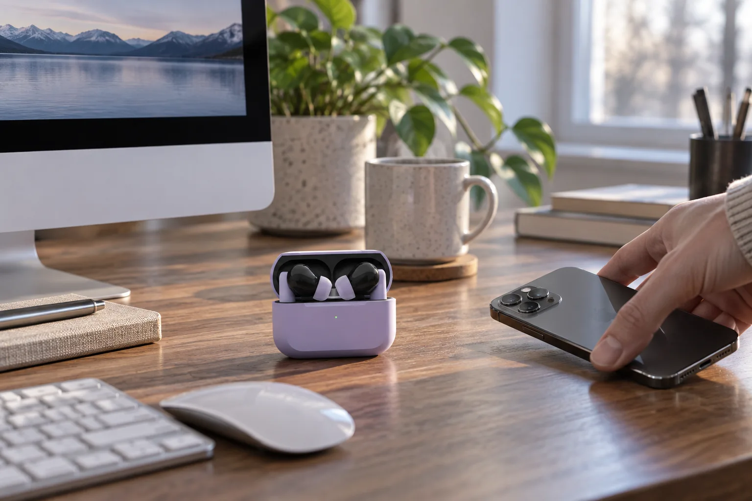 Яндекс Дропс на столе между настольным Mac и смартфоном