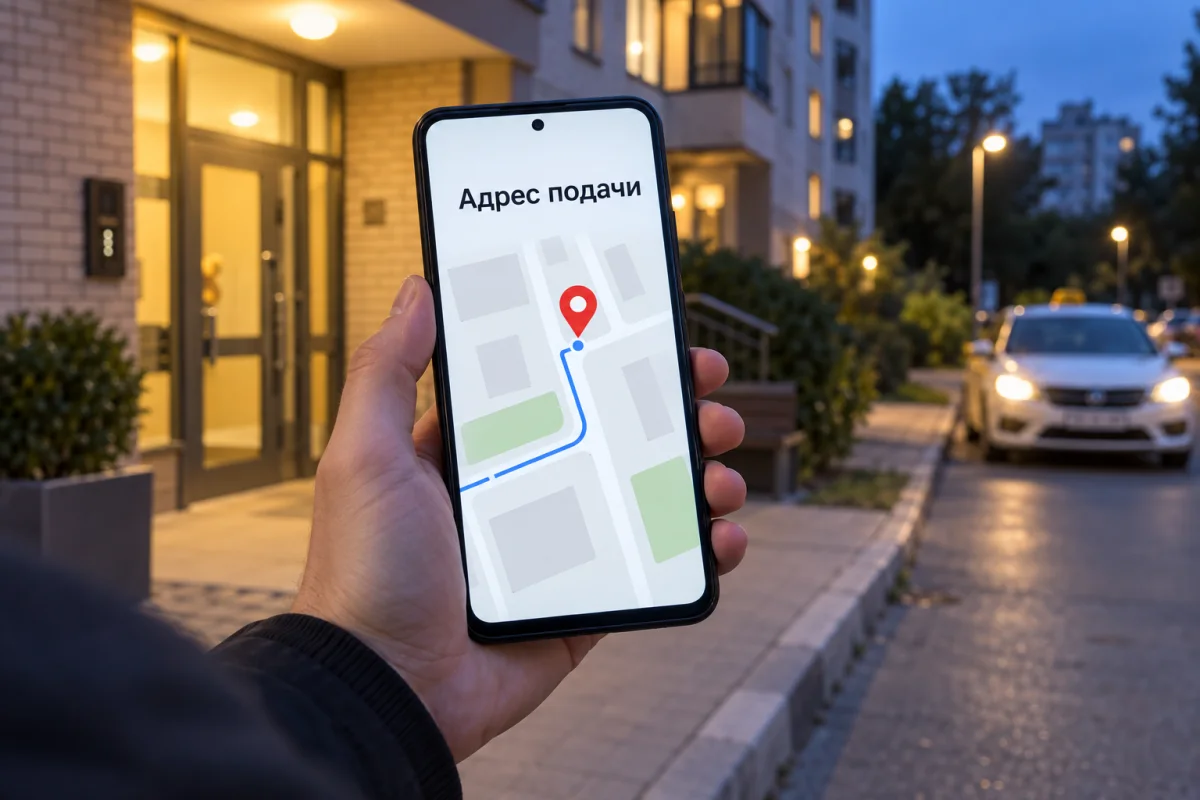 Схема сверки адреса подачи на телефоне возле входа в здание