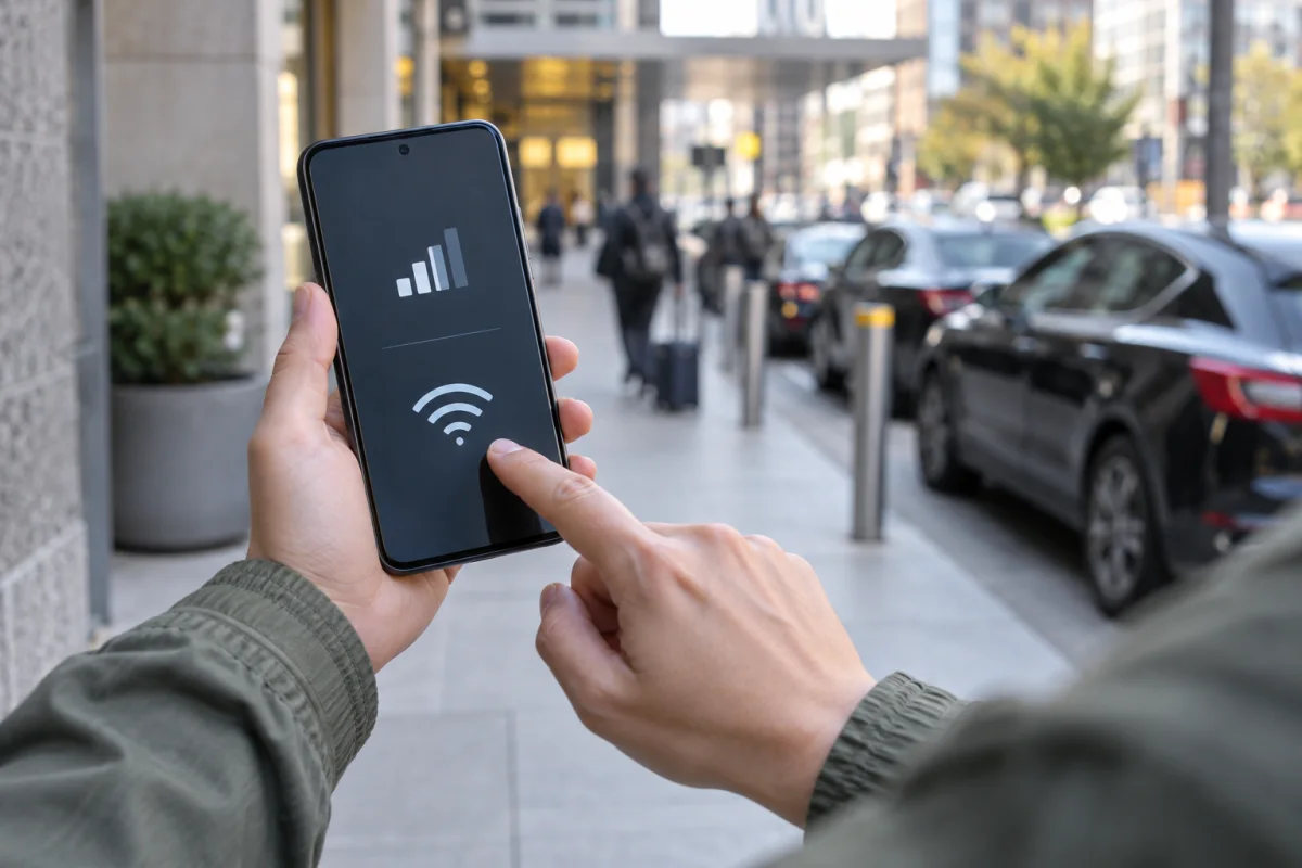 Проверка мобильной сети и Wi-Fi на Android у городской точки подачи