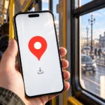 Пассажир открывает Яндекс Карты без интернета в городском транспорте