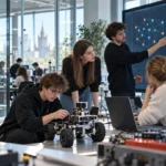 Студенты программ Яндекса работают с мобильным роботом в университетской AI-лаборатории
