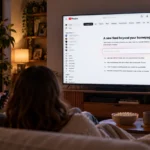 Зрители смотрят YouTube на телевизоре в гостиной с тематическими подборками на экране