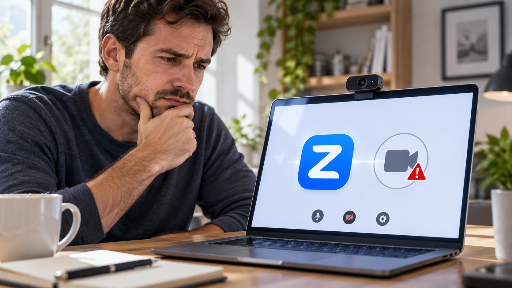 Пользователь проверяет внешнюю камеру для видеовстречи Zoom