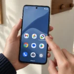 Рука открывает приложение Портал поиска на другом телефоне Android
