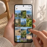 Рука просматривает фотографии природы в Google Фото на Android