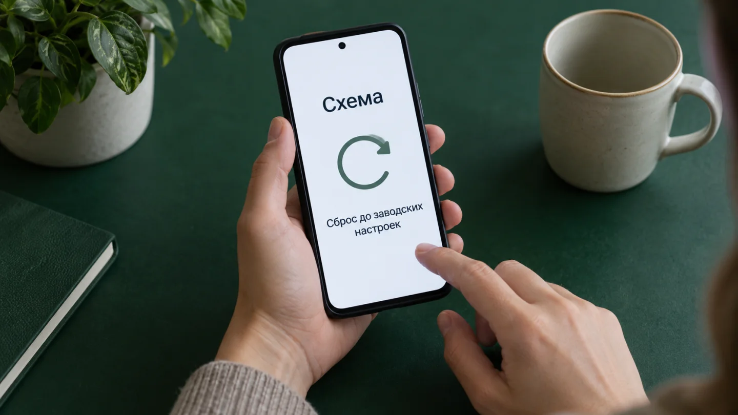 На телефоне показана схема сброса до заводских настроек