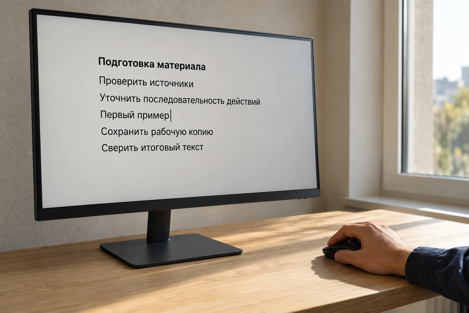 В рабочем документе видна вставленная строка Первый пример