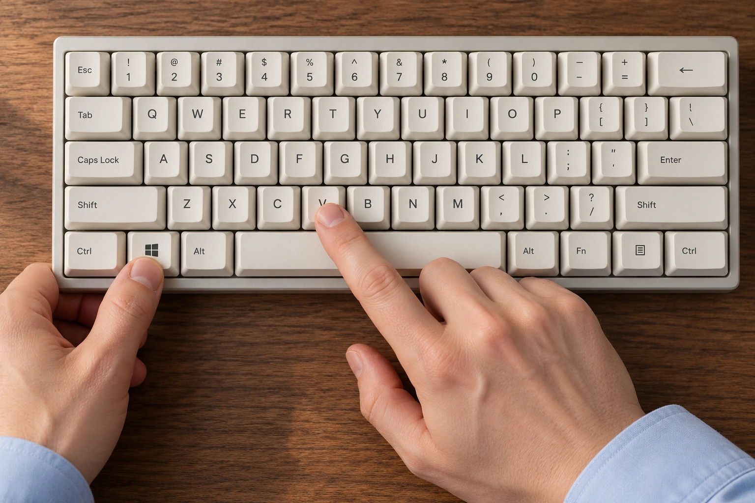 Руки нажимают Windows и V на клавиатуре