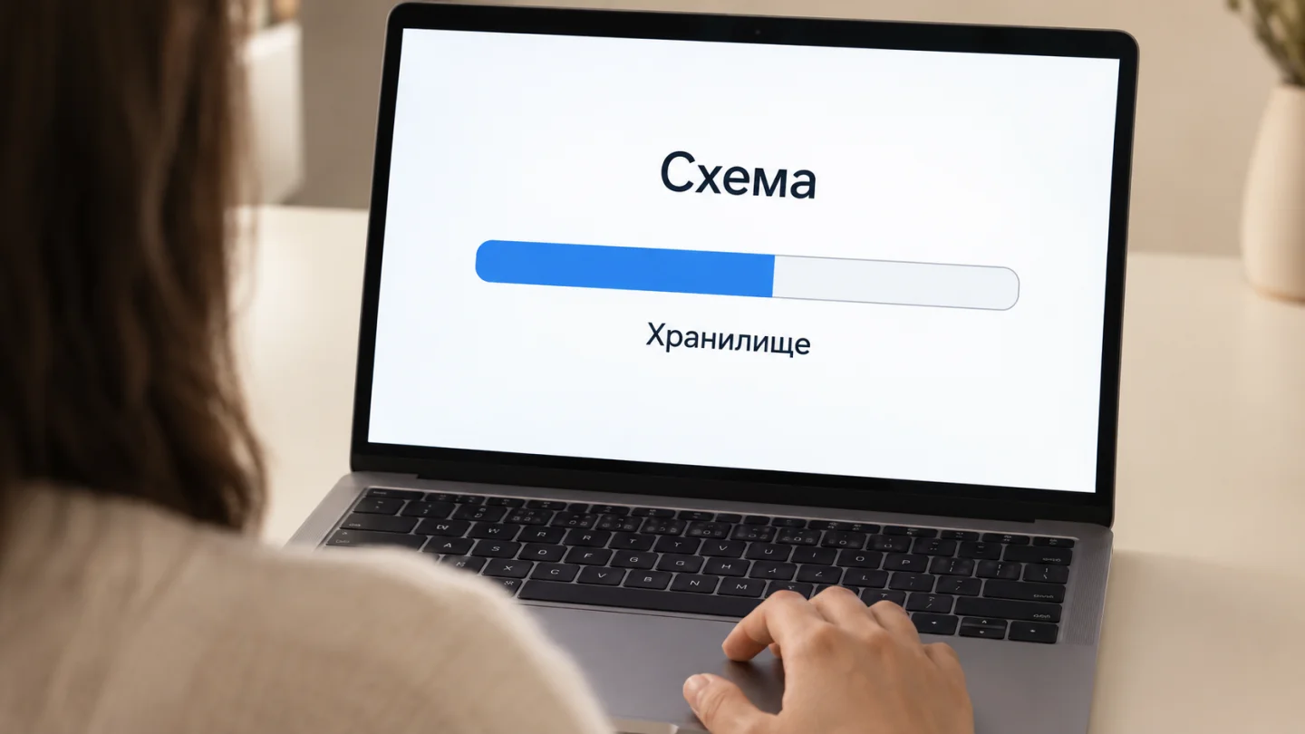 Схематичная полоса заполнения хранилища на экране ноутбука