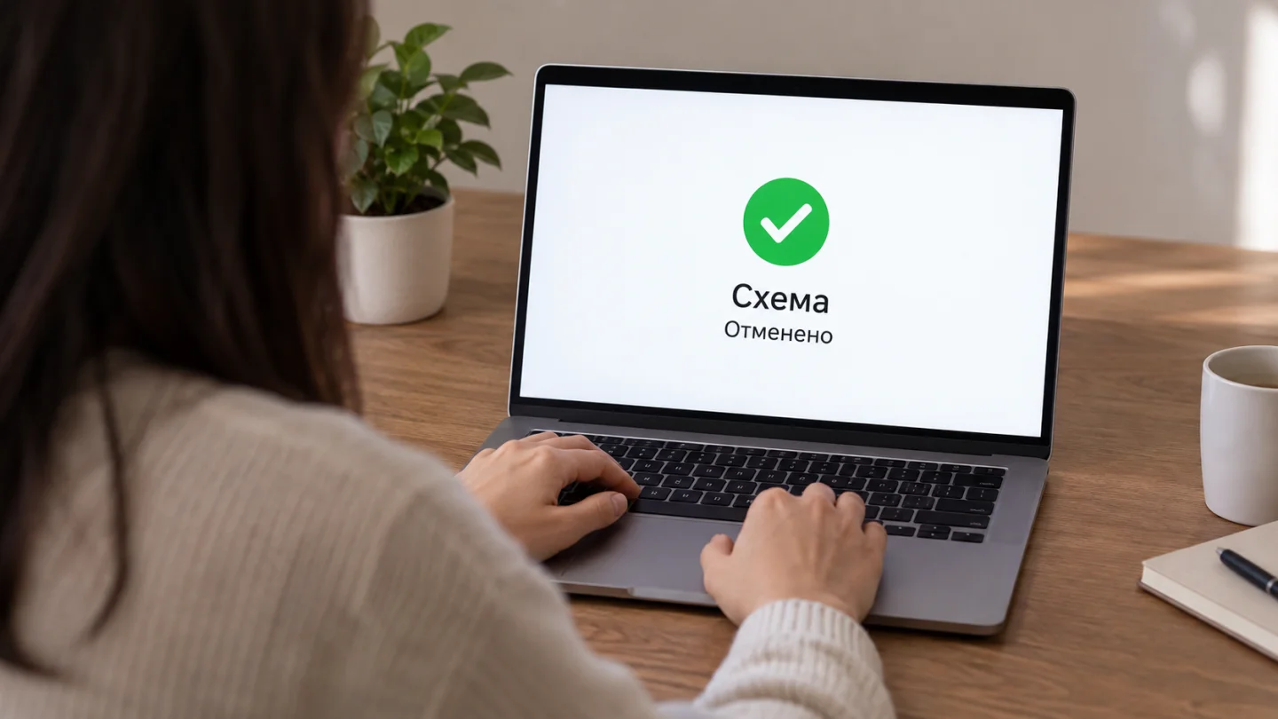 Схематичное подтверждение отмены на ноутбуке