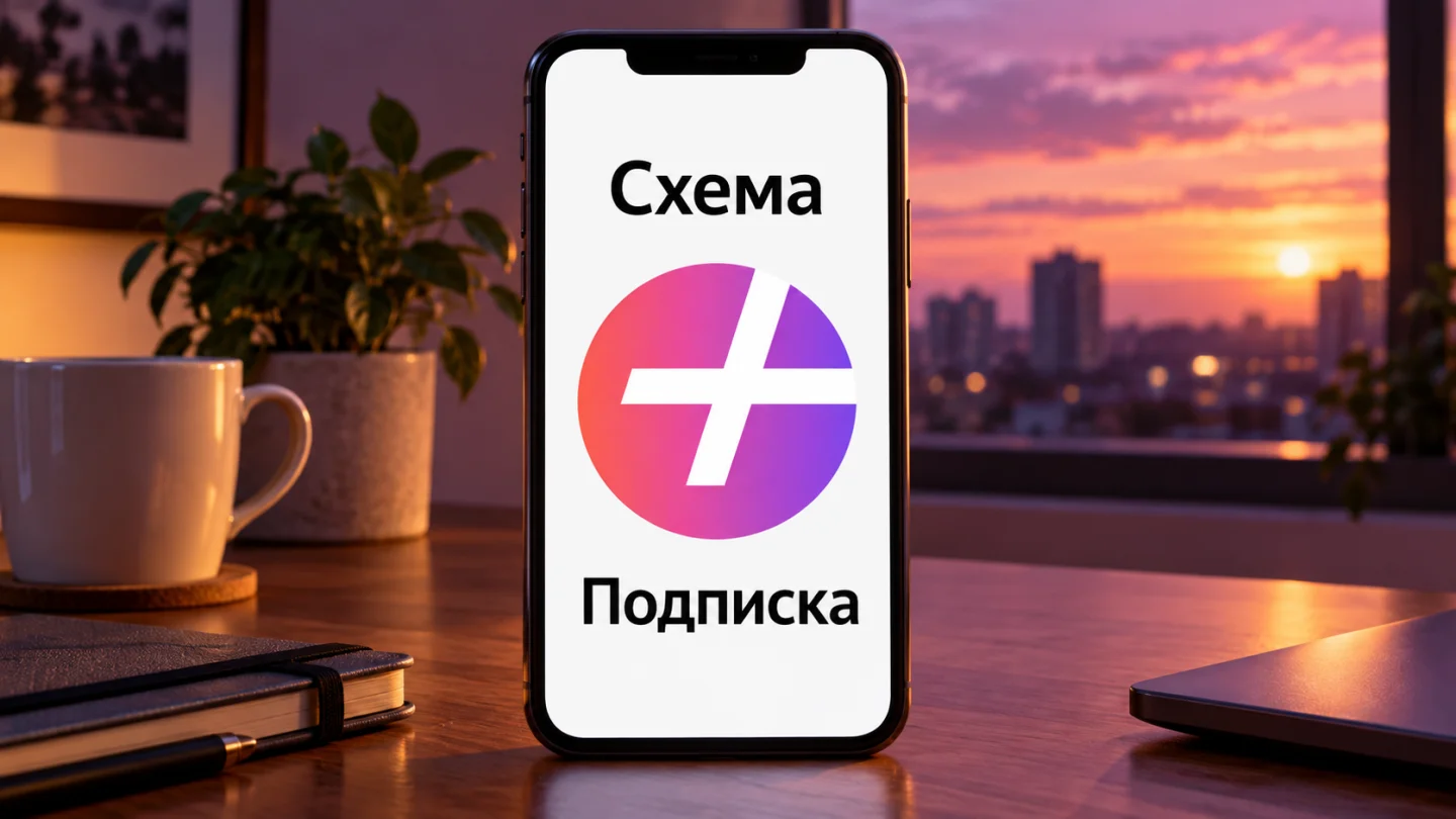Знак Яндекс Плюса на схематичном экране телефона