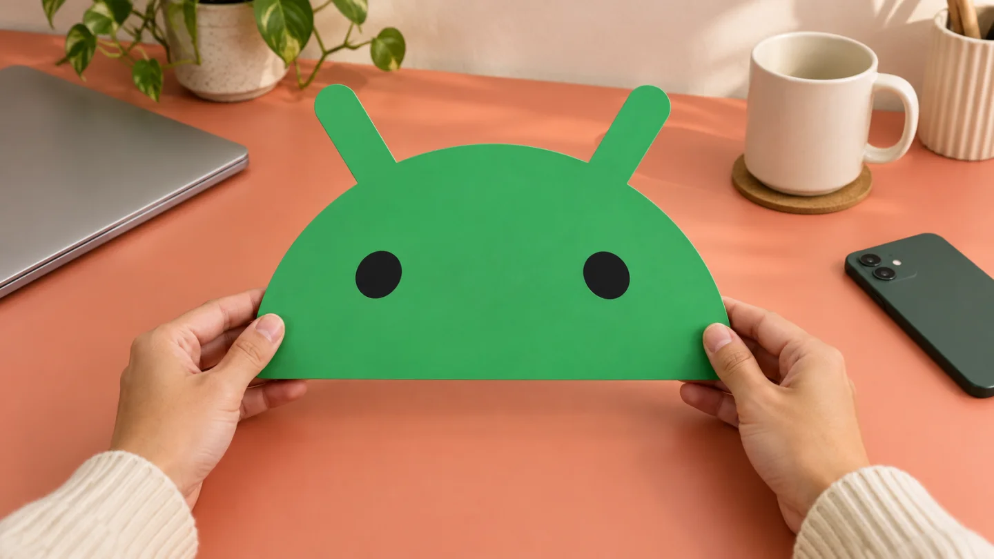 Знак Android рядом с телефоном для проверки рекламы