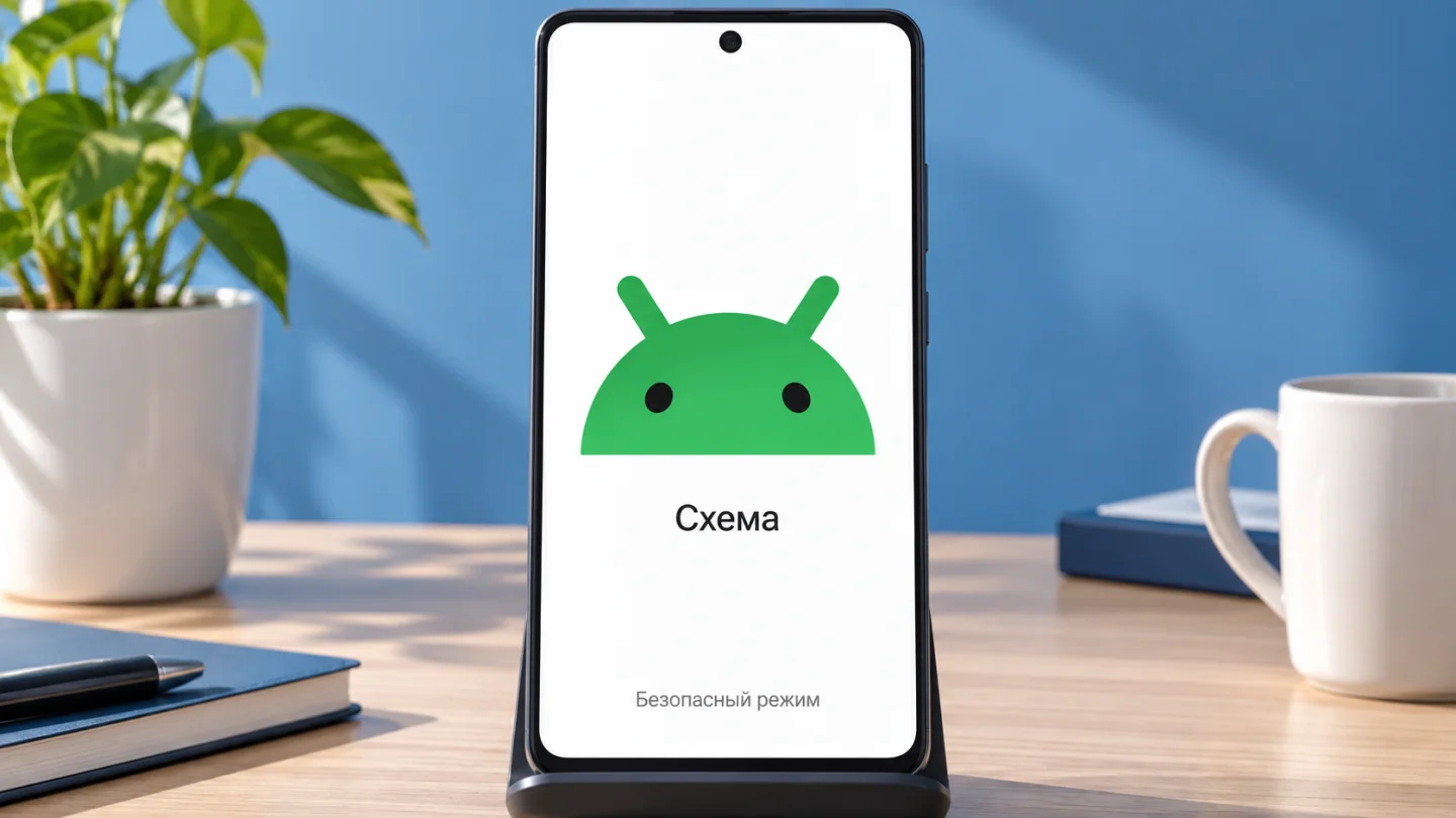 Знак Android на схематичном экране безопасного режима