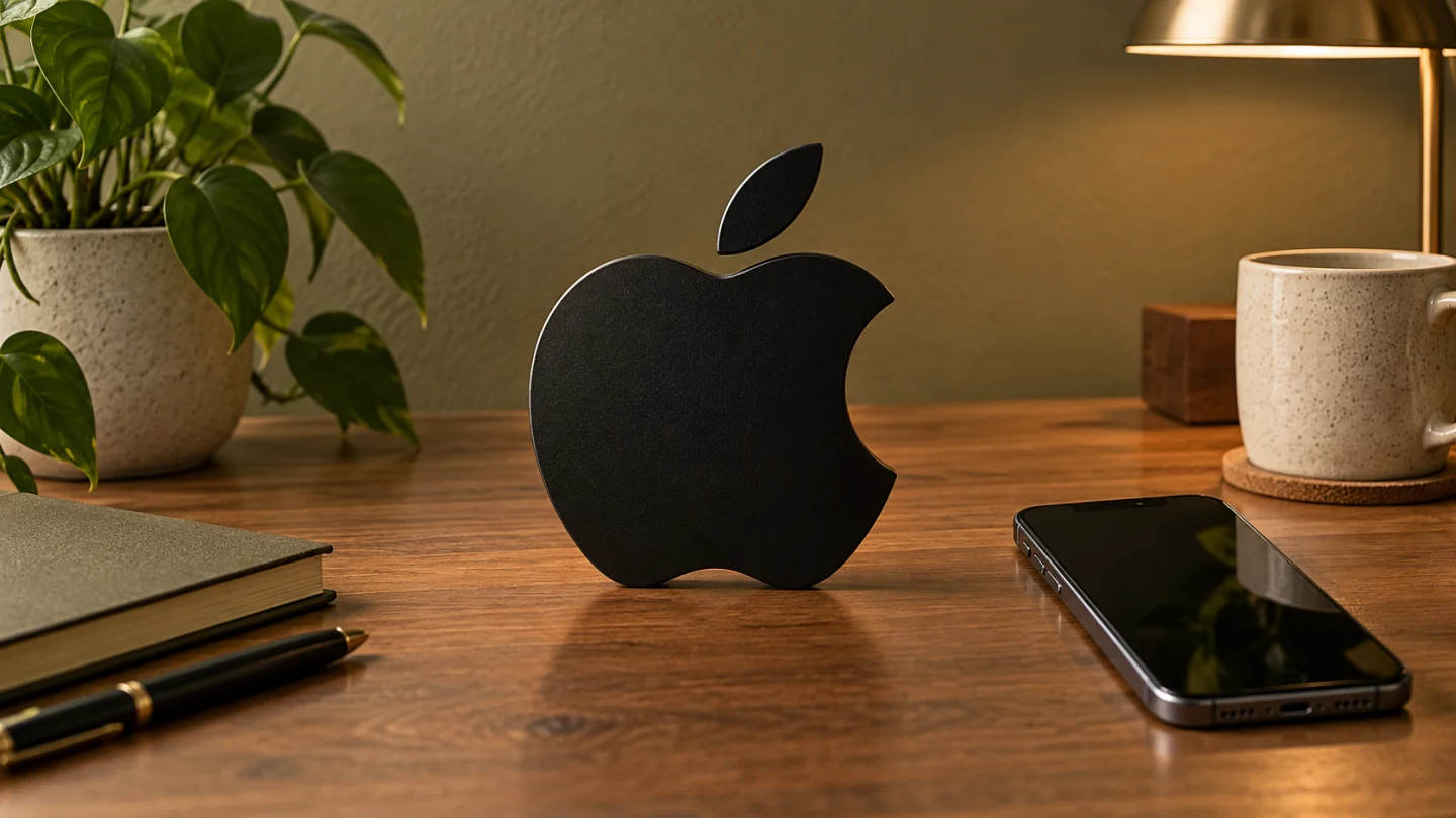 Знак Apple и iPhone на рабочем столе