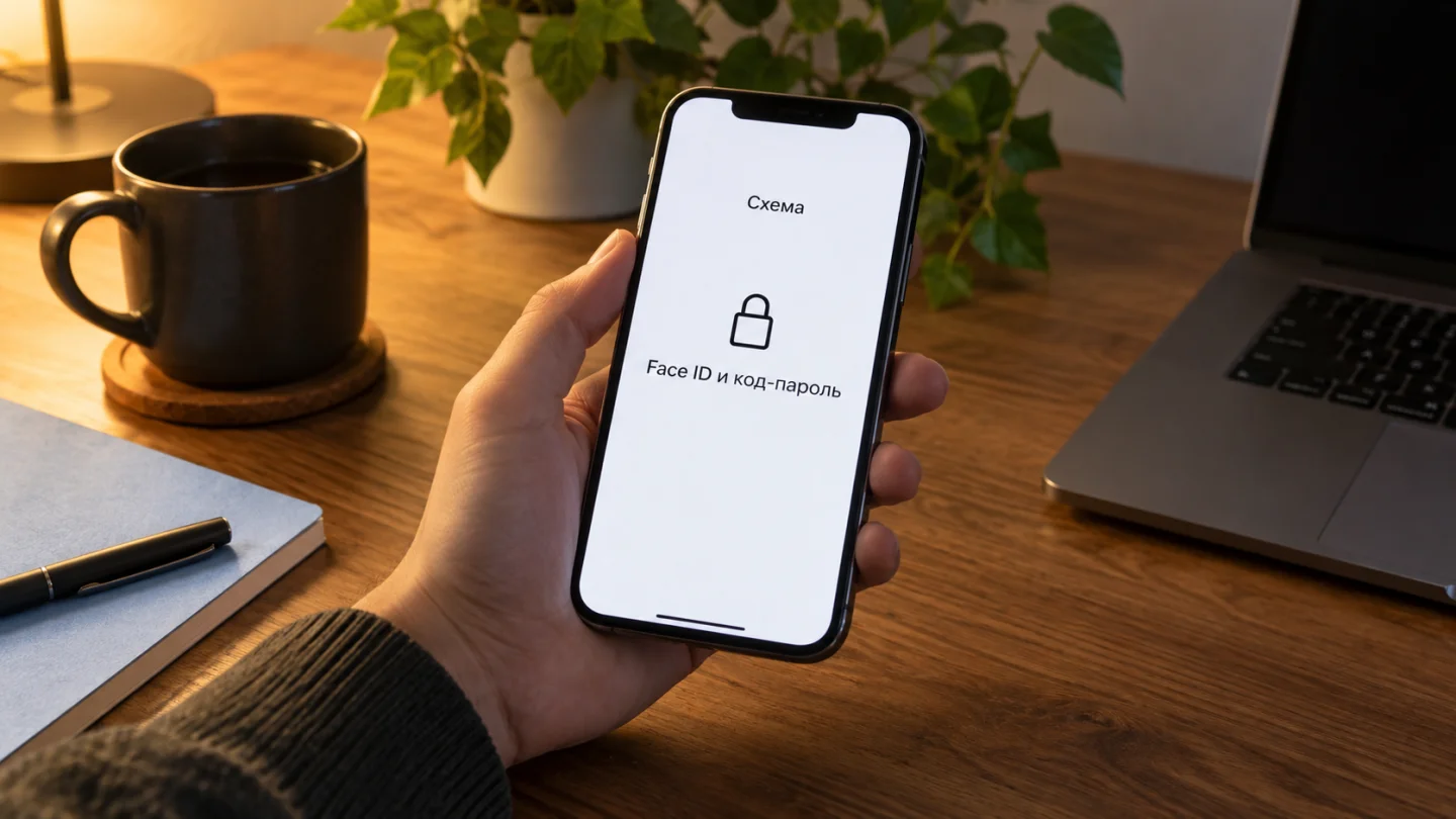 Схематичное обозначение настроек Face ID на iPhone