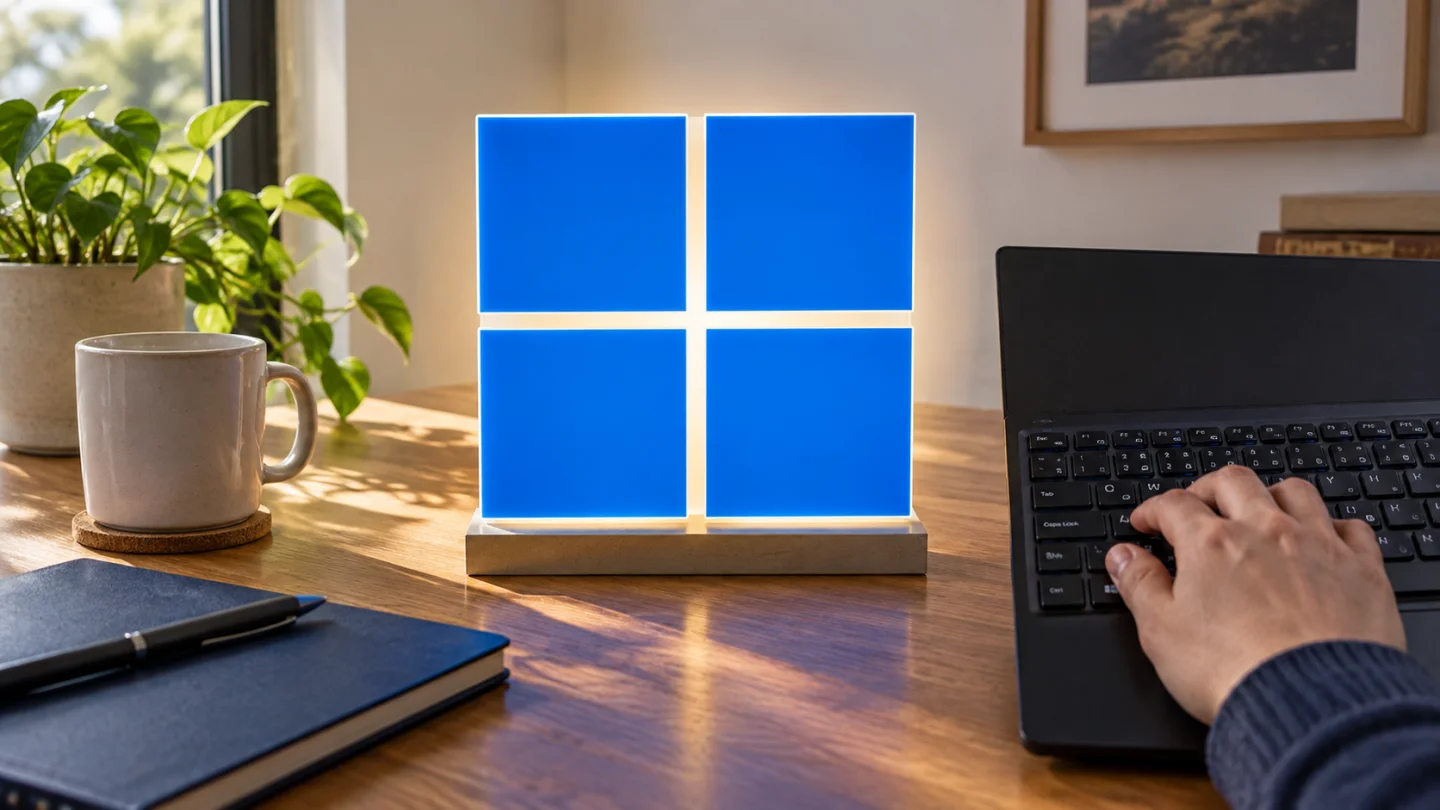 Логотип Windows рядом с клавиатурой ноутбука
