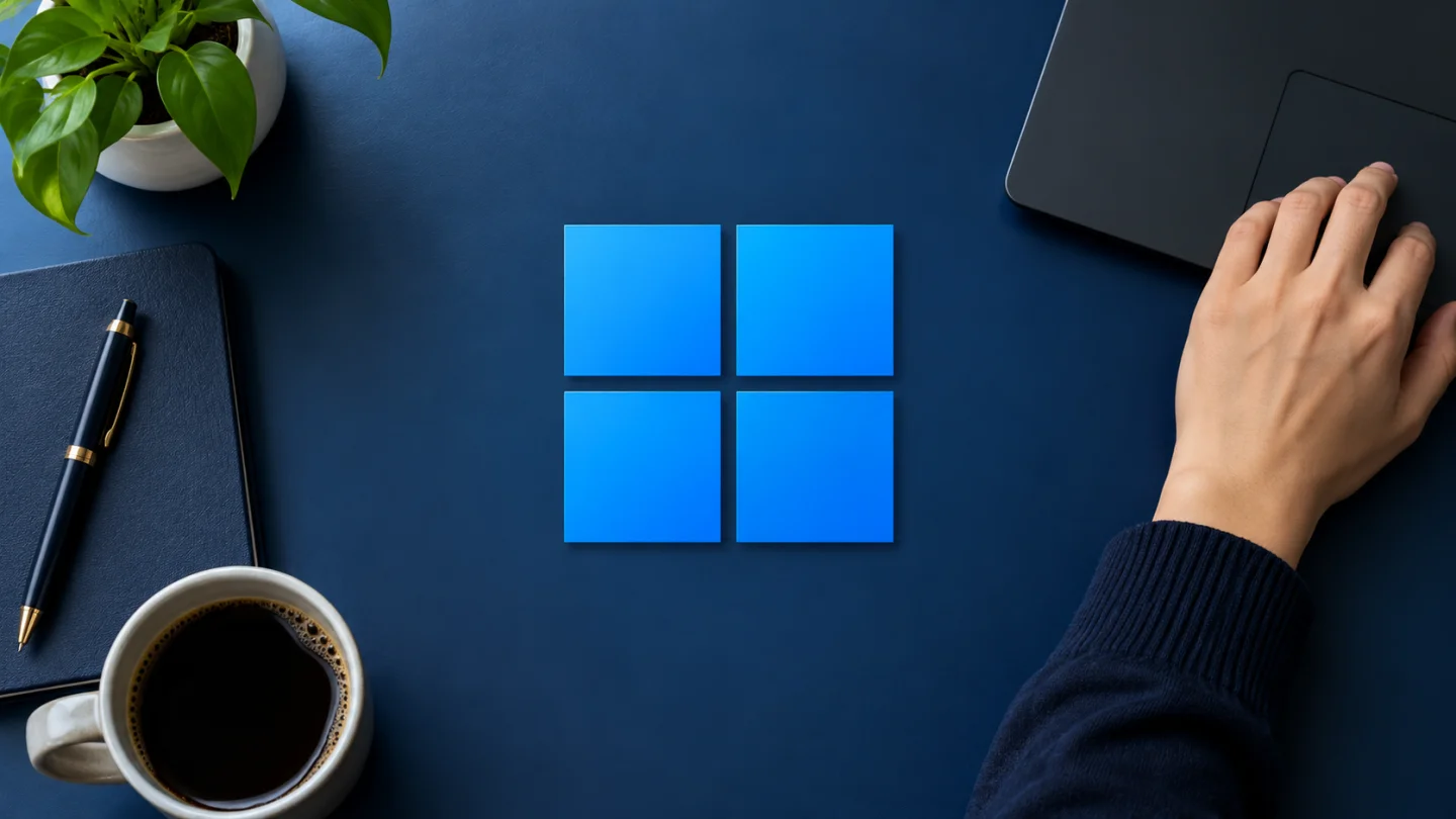 Логотип Windows рядом с сенсорной панелью ноутбука