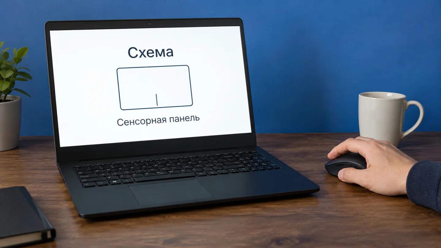 Схематичное обозначение сенсорной панели на экране ноутбука