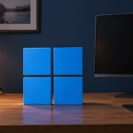 Логотип Windows рядом с монитором с чёрным экраном и указателем