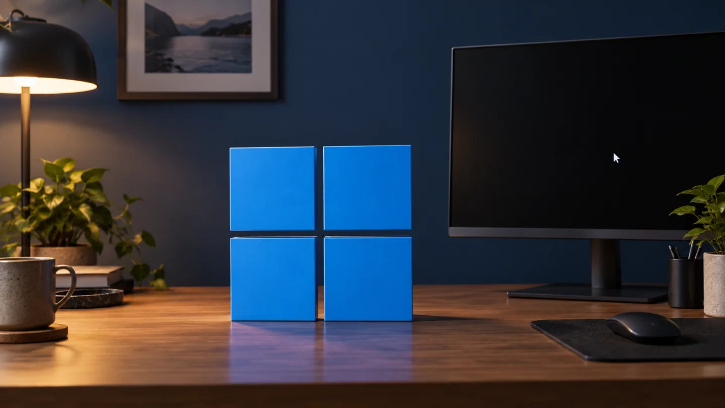Логотип Windows рядом с монитором с чёрным экраном и указателем
