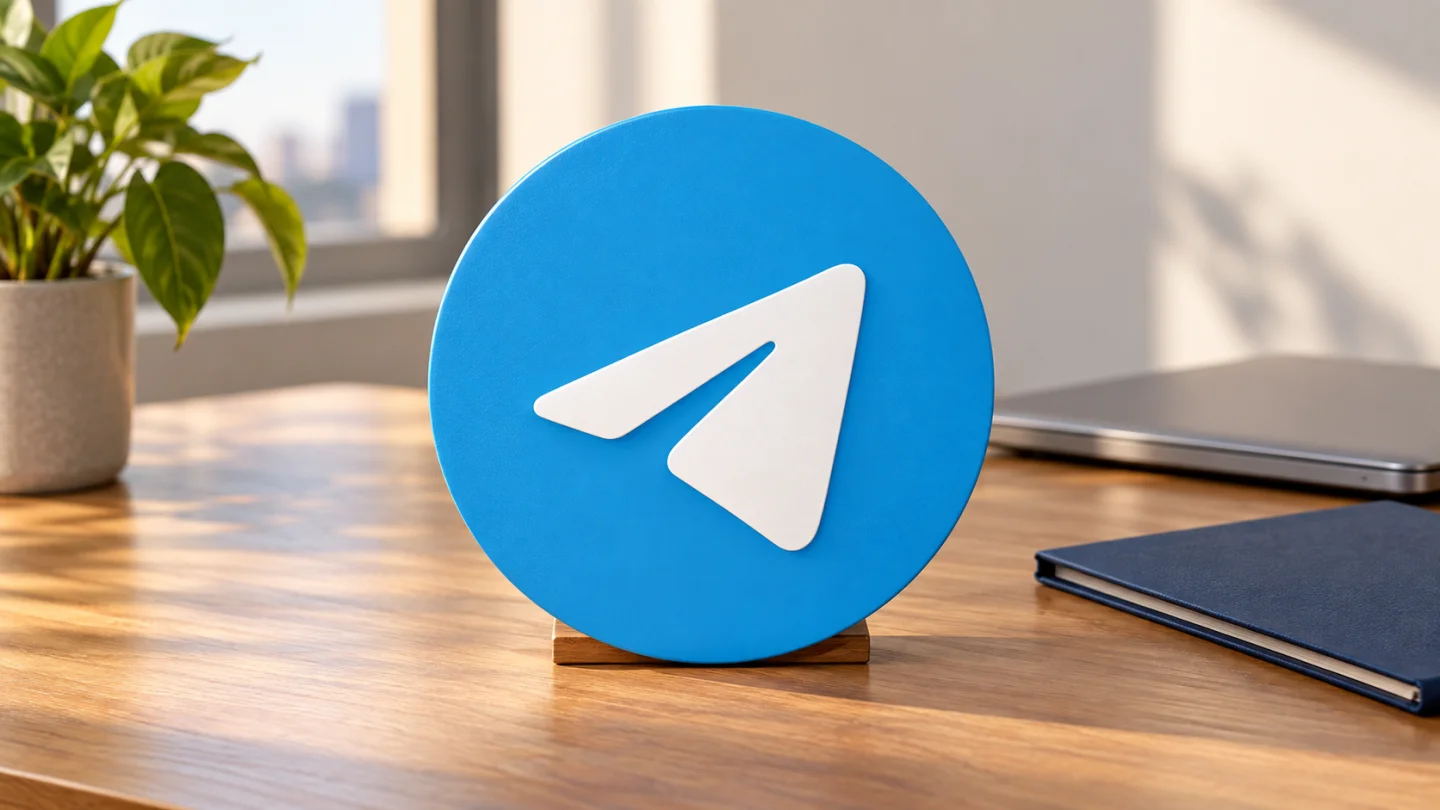 Логотип Telegram рядом с папкой для сохранённых данных