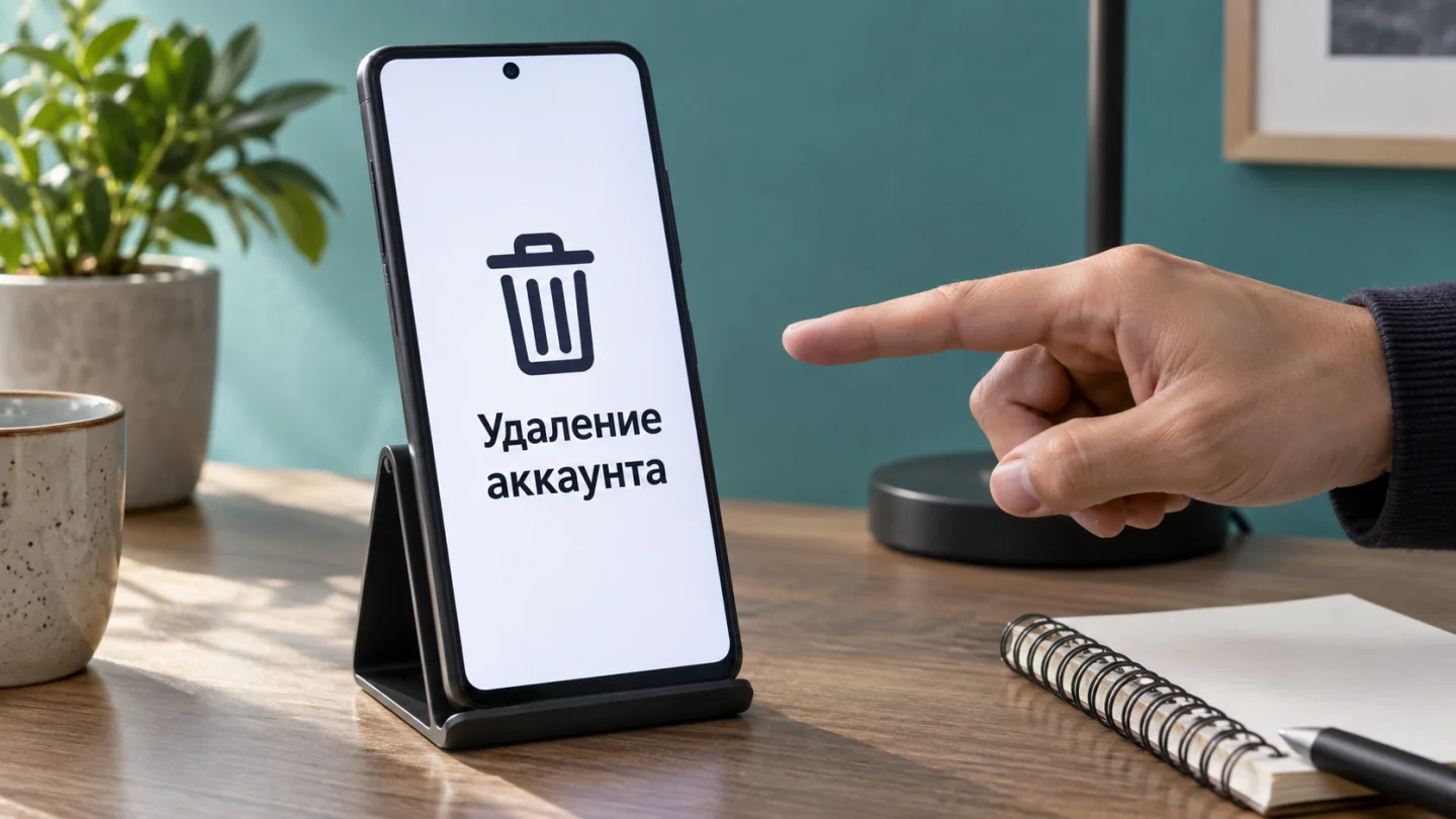 Телефон со схематичным обозначением удаления аккаунта