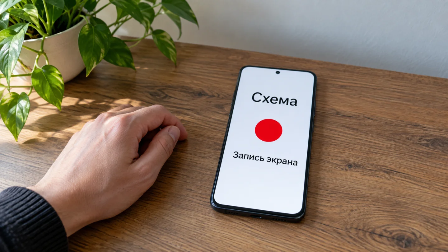 Телефон с обозначением записи экрана