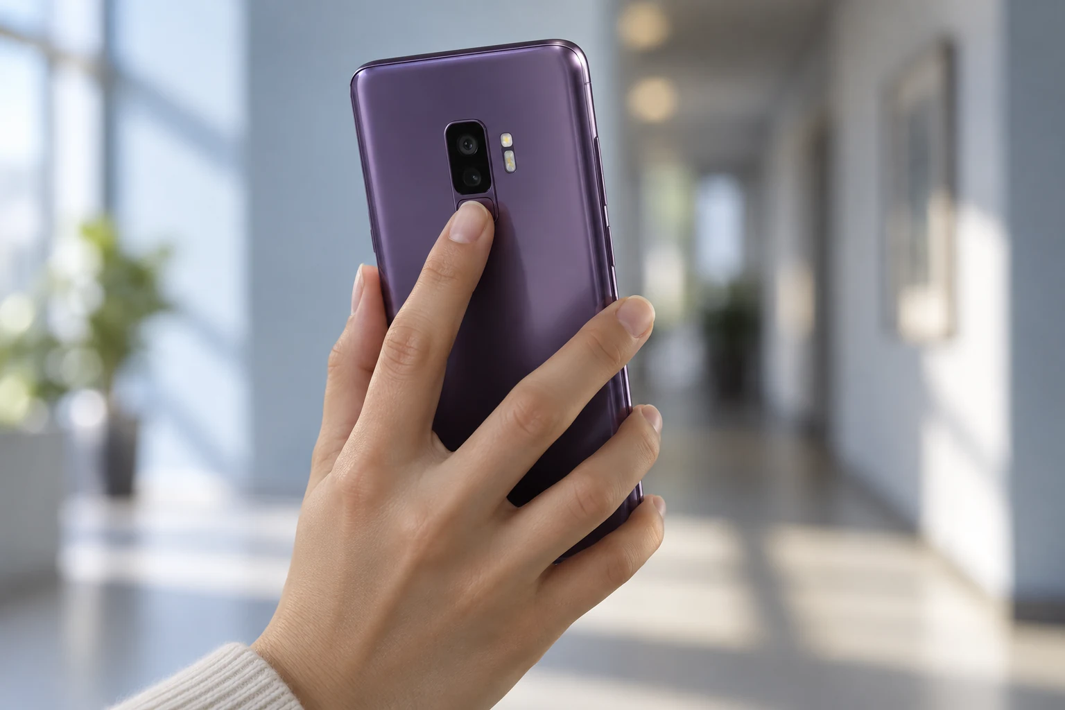Палец на заднем датчике отпечатка Android при подтверждении доступа