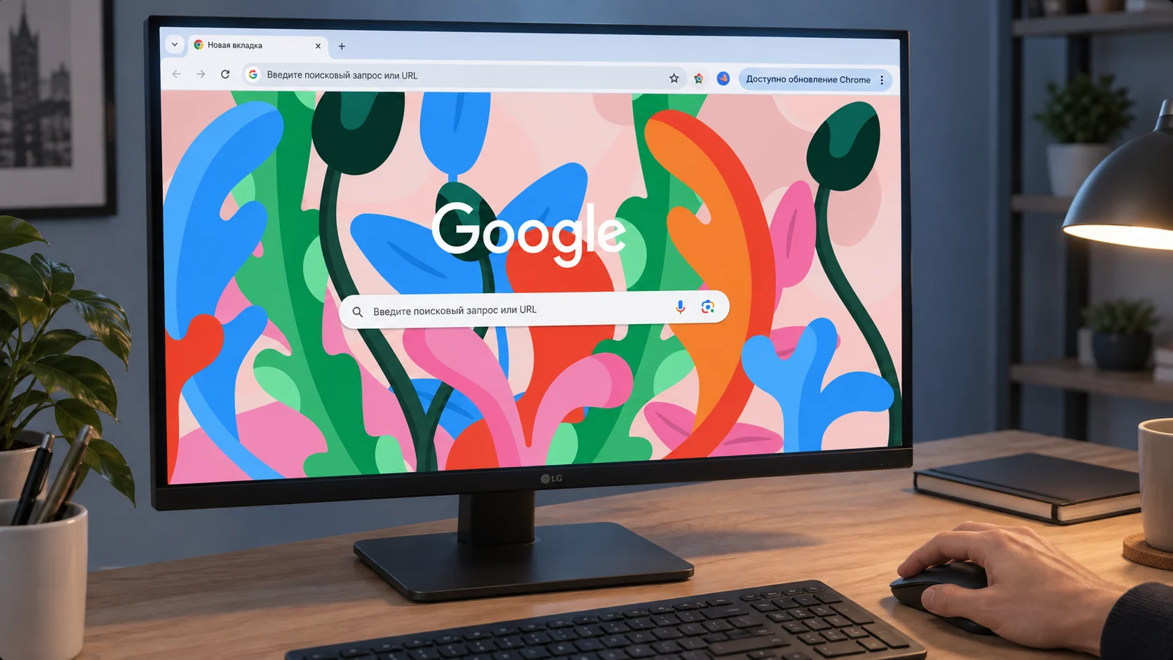 Индикатор доступного обновления в правой части верхней панели Chrome