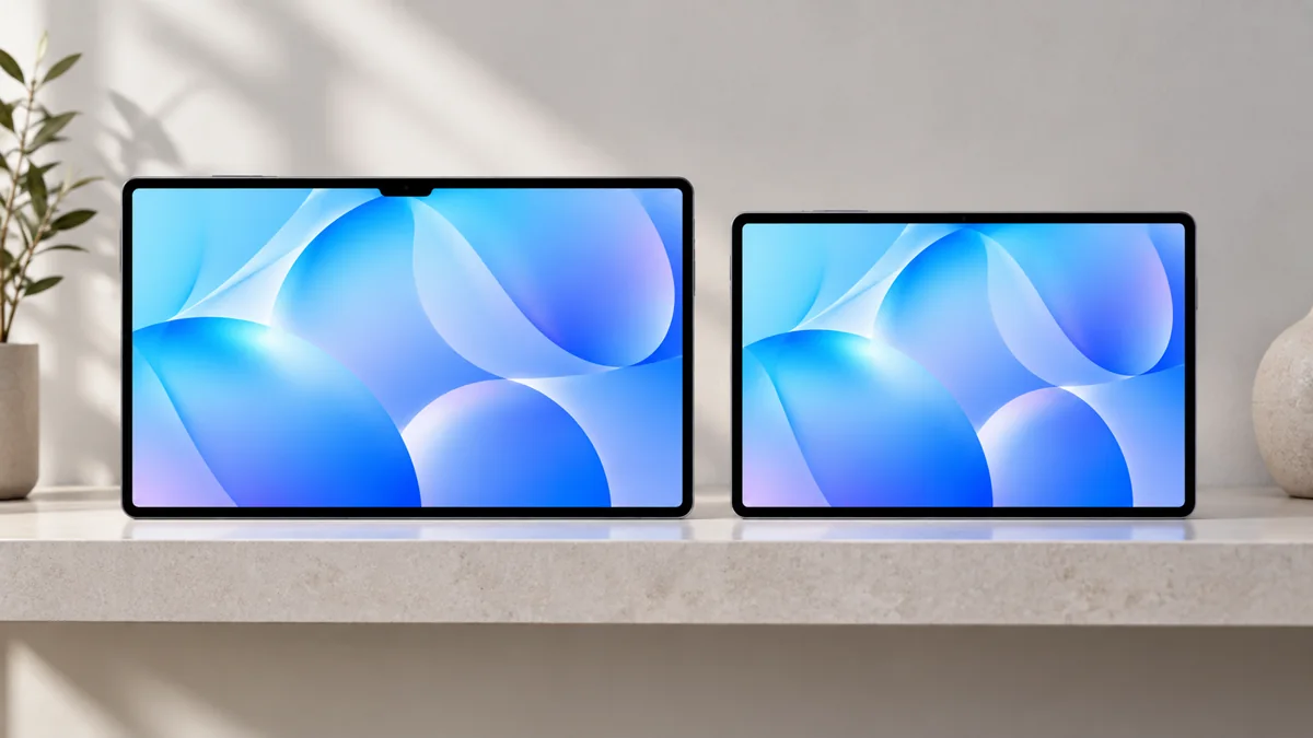 Два Galaxy Tab S12 стоят рядом для сравнения размеров