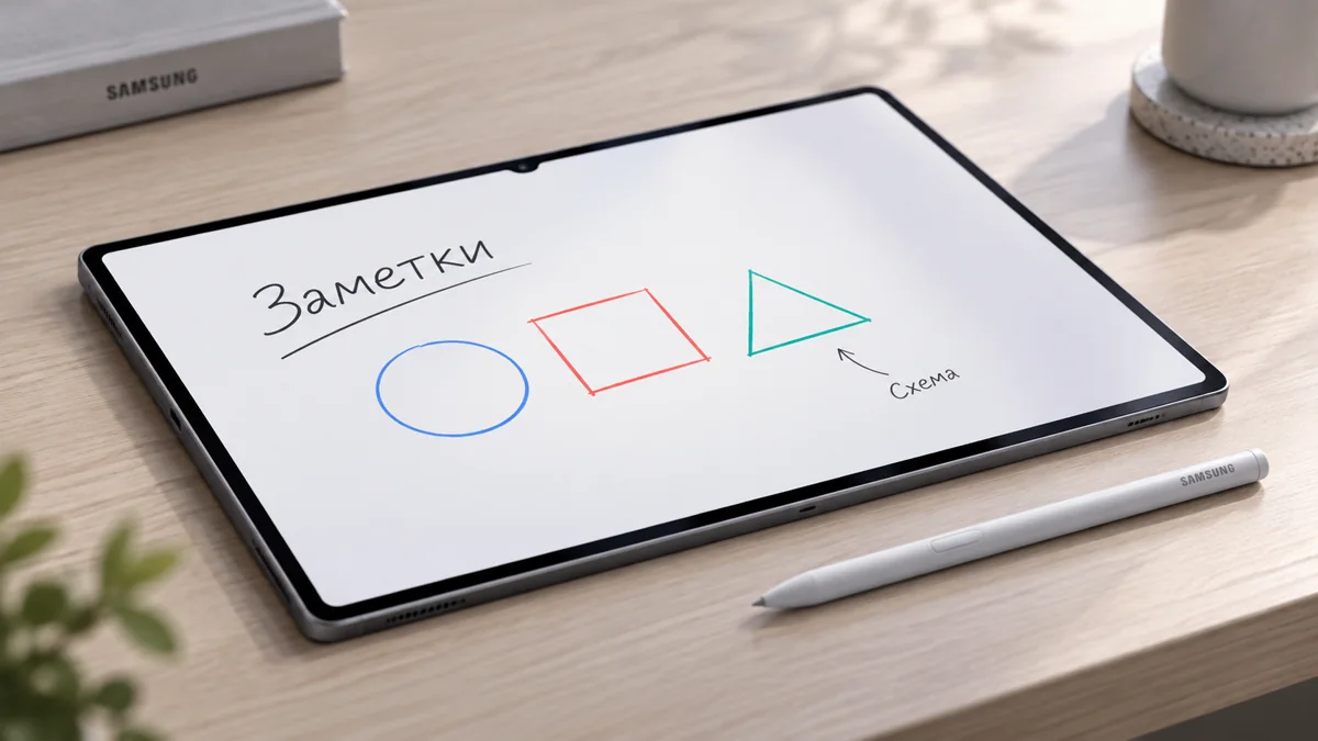 Стилус S Pen рядом с Galaxy Tab S12 Ultra на рабочей поверхности