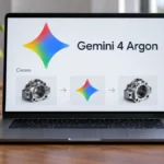 Ноутбук со знаком Gemini и схемой технической задачи