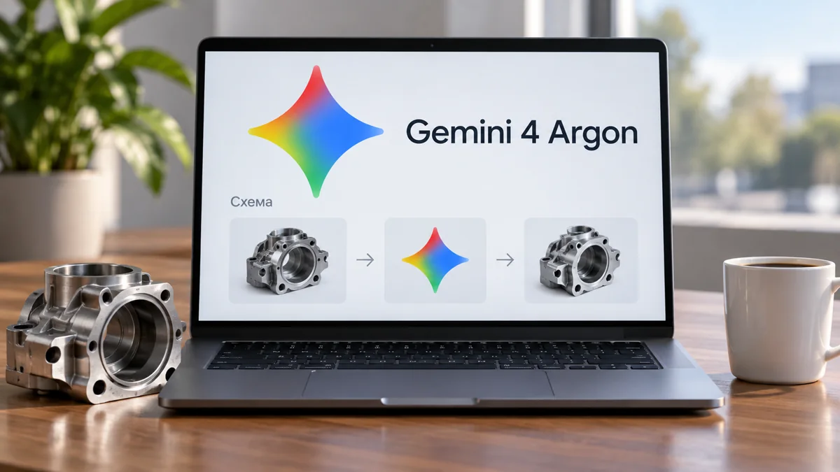 Ноутбук со знаком Gemini и схемой технической задачи