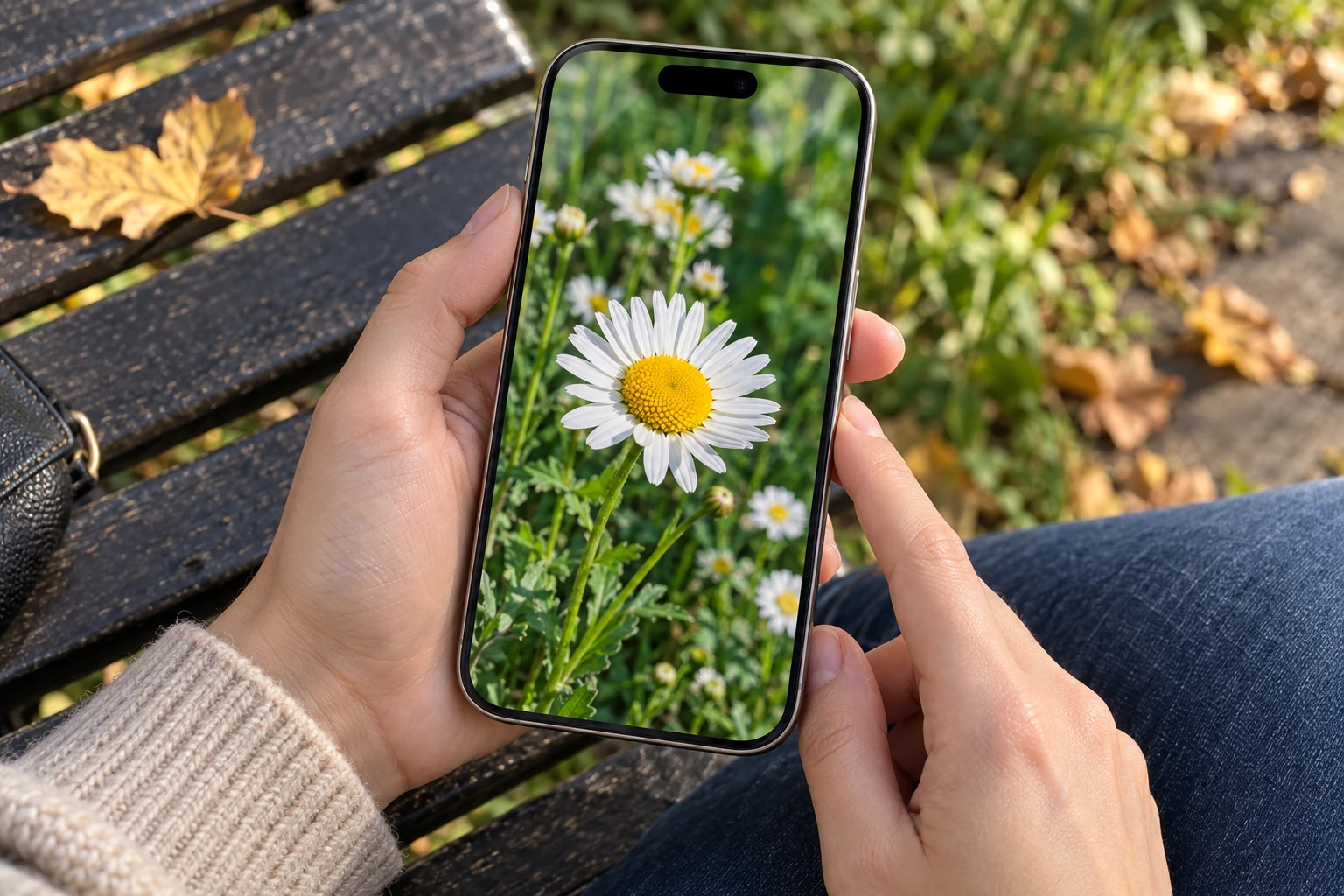 Просмотр фотографии с ромашкой на iPhone перед выбором снимка для восстановления