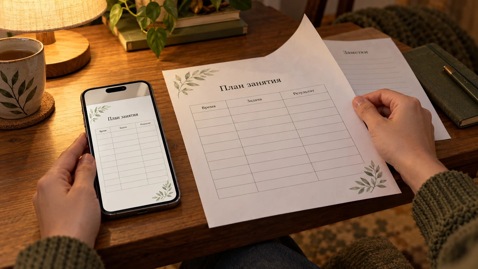 Владелец сверяет сохранённую страницу на iPhone с бумажным оригиналом