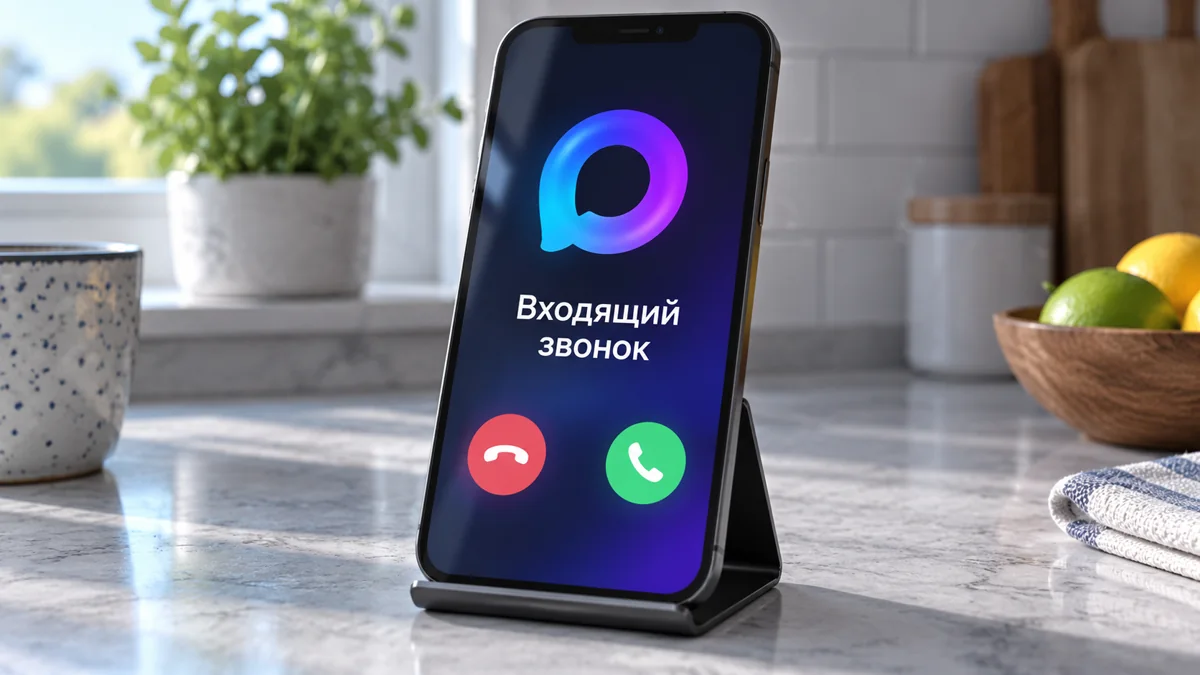 Телефон на подставке со схемой входящего вызова